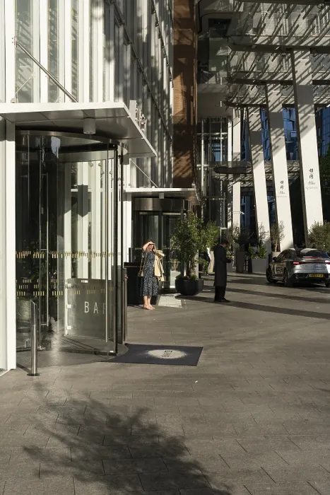 Framed Print : London, United Kingdom - 16 May 2025: Street level view of the Shangri-La hotel main entrance in The Shard building