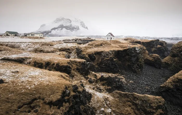 Framed Print : Lonely beautiful house at the small fishing village of Arnarstapi