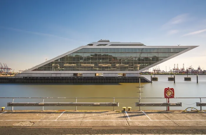 Framed Print : Long exposure of Dockland with the quay in the foreground