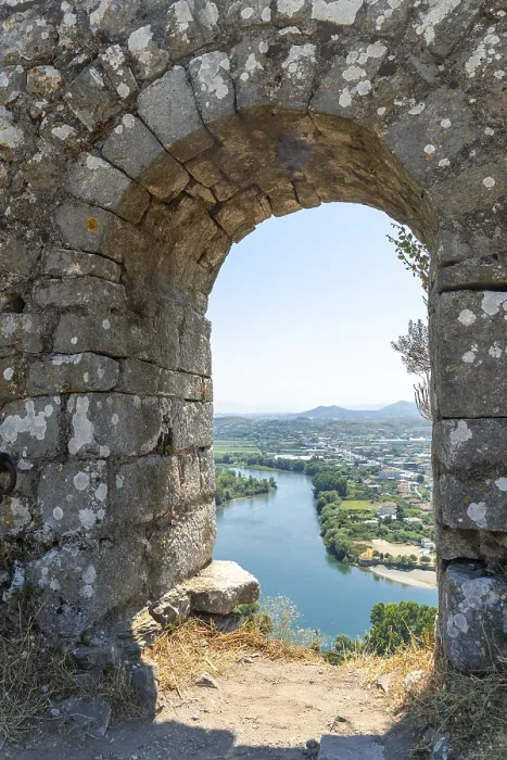 Framed Print : Looking at the lake from the arch of the Rozafa Castle wall in the city Shkoder Framed Print : Looking at the lake from the arch of the Rozafa Castle wall in the city Shkoder