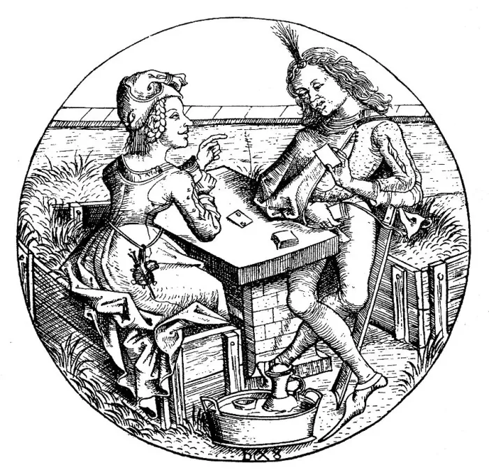 Framed Print : Lost part, a man and a woman playing cards Framed Print : Lost part, a man and a woman playing cards