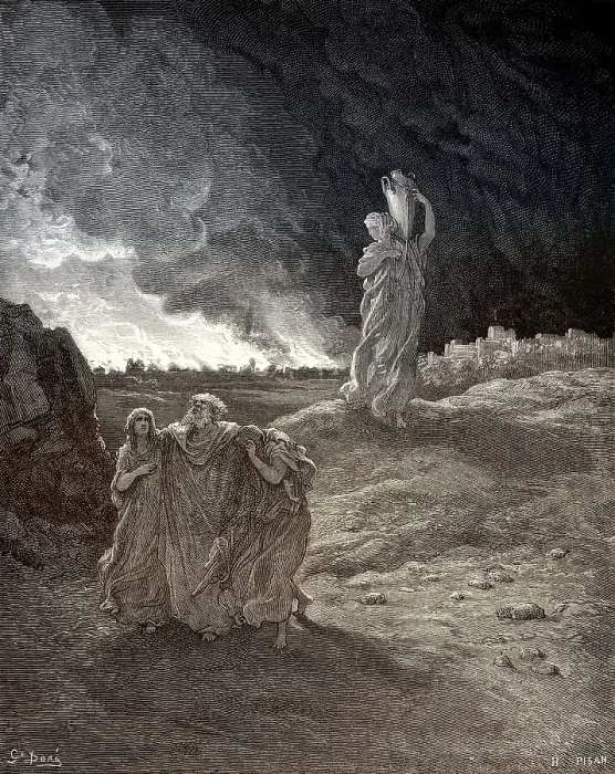 Framed Print : Lot and his family fleeing from burning Sodom and Gomorrah Framed Print : Lot and his family fleeing from burning Sodom and Gomorrah