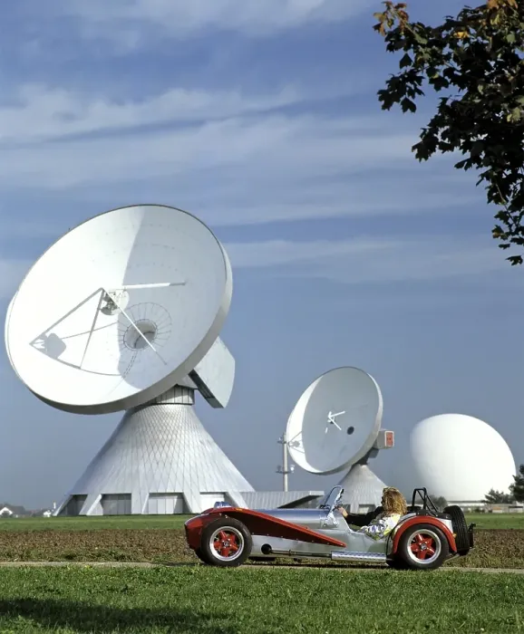 Framed Print : Lotus Seven built in 1965, antennas of the ground communication station Raisting Framed Print : Lotus Seven built in 1965, antennas of the ground communication station Raisting