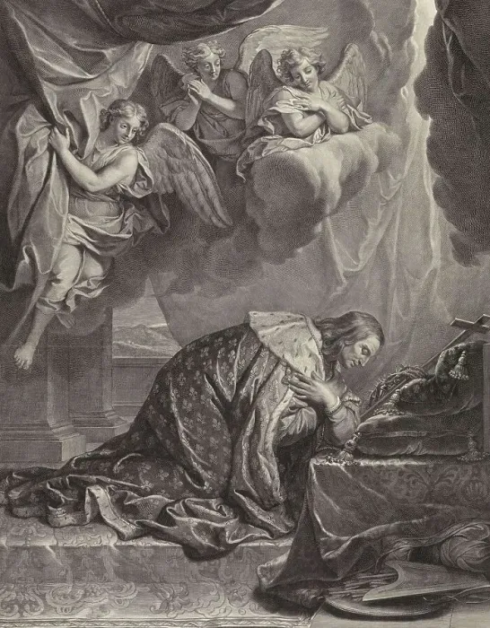 Framed Print : Louis XIV kneeling in front of the Cross and Crown of Thorns