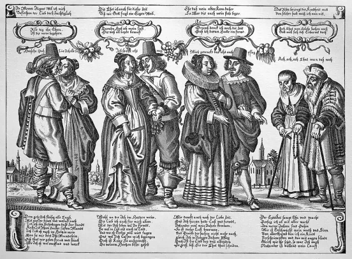 Framed Print : The love calendar, German copper engraving from the 17th century