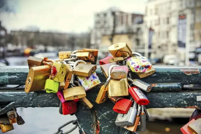 Framed Print : love locks, Padlocks tied on a bridge as a symbol of eternal love