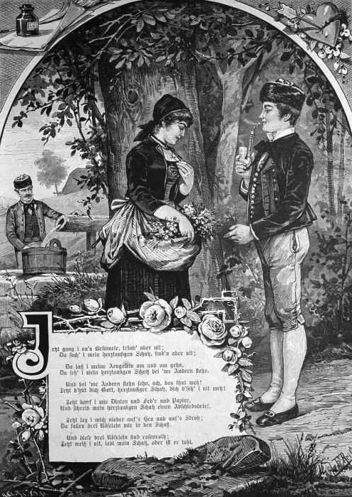 Framed Print : Love poem, historical illustration, circa 1886 Framed Print : Love poem, historical illustration, circa 1886