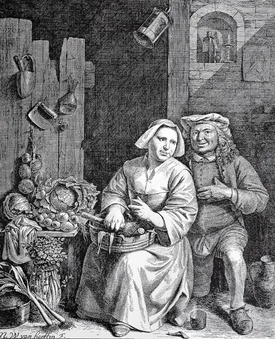 Framed Print : Lovers chatting, Dutch copper engraving by van Haeften Framed Print : Lovers chatting, Dutch copper engraving by van Haeften