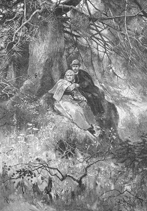 Framed Print : Lovers have hidden behind a thick tree in the forest to be undisturbed