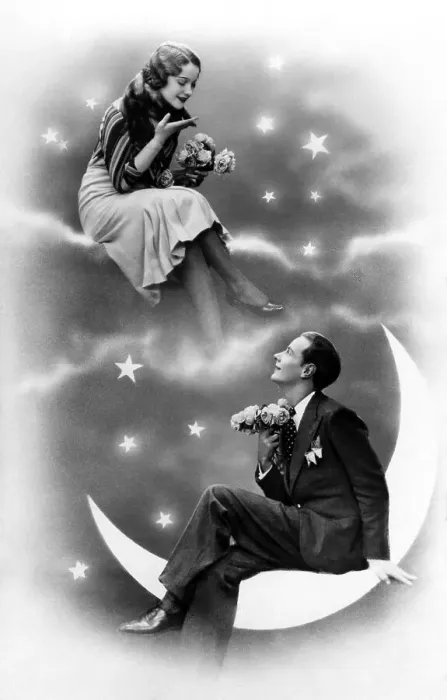 Framed Print : Lovers, kitsch, couple in the starry sky