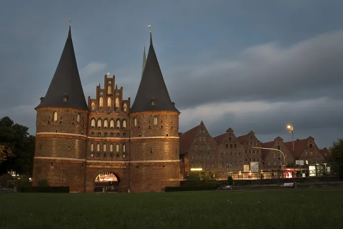 Framed Print : LUBECK, GERMANY - AUGUST 3, 2016: Holstentor Gate during twilight Framed Print : LUBECK, GERMANY - AUGUST 3, 2016: Holstentor Gate during twilight