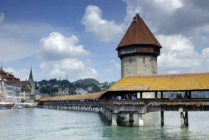 Framed Print : Lucerne - the chappel's Bridge an old part of town - Switzerland