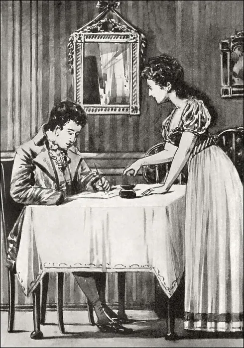 Framed Print : Luciane and the young man, scene from the novel Elective Affinities