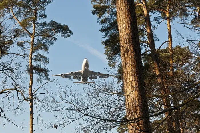 Framed Print : Lufthansa Boeing 747-400 approaching to land over Frankfurt's city forest