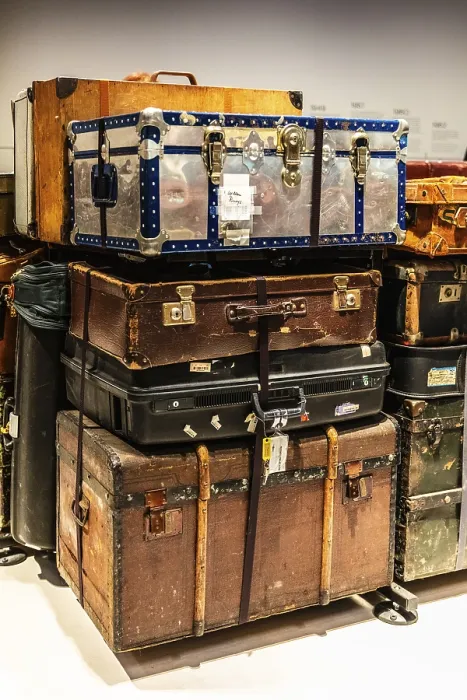 Framed Print : Luggage maze, historic suitcases Framed Print : Luggage maze, historic suitcases
