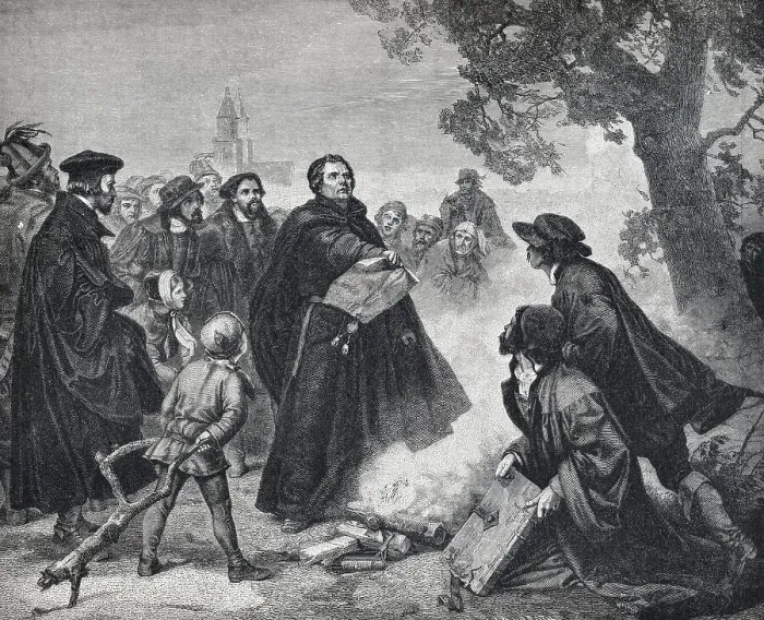 Framed Print : Luther burning the bull of Pope Leo X