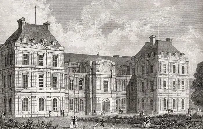 Framed Print : The Luxembourg Palace, Paris, antique steel engraved print