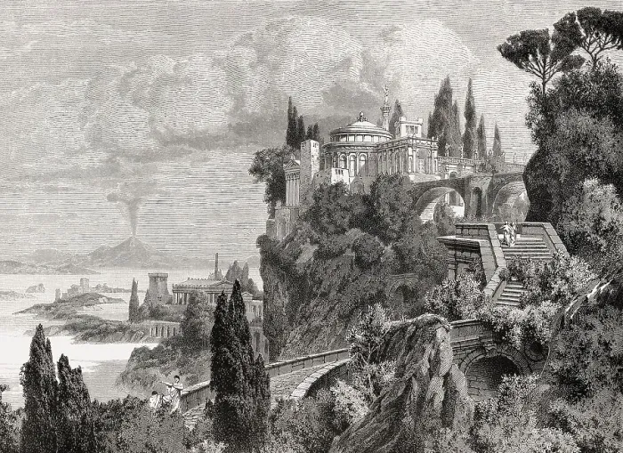 Framed Print : Luxurious villa at Baiae, ancient Roman town Framed Print : Luxurious villa at Baiae, ancient Roman town