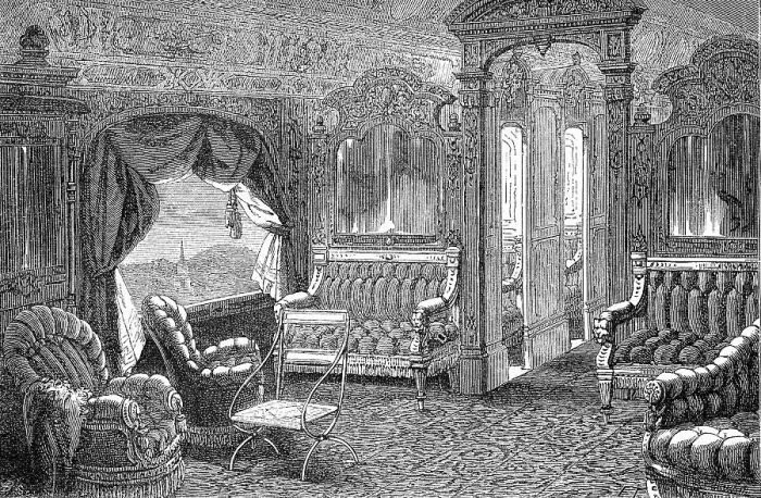 Framed Print : Luxury railway carriage of the 19th century American railway