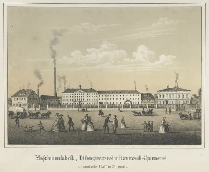 Framed Print : Machine factory, iron foundry and cotton spinning mill of Constantin Pfaff in Chemnitz, around 1900, Saxony, Germany, digitally enhanced reproduction from a historical original, public domain, Europe