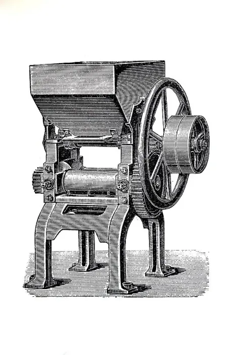 Framed Print : Machinery for processing tobacco 1890: ribbed rolling mill Framed Print : Machinery for processing tobacco 1890: ribbed rolling mill