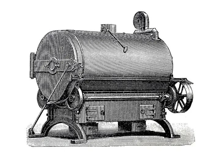 Framed Print : Machinery for processing tobacco 1890: Roasting machine Framed Print : Machinery for processing tobacco 1890: Roasting machine