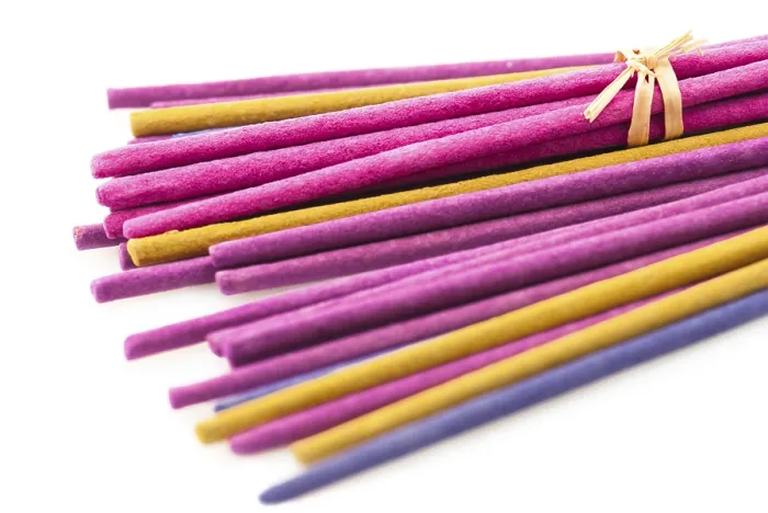Framed Print : Macro of aroma incense sticks over white