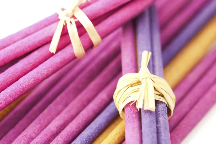 Framed Print : Macro background of aroma incense sticks over white