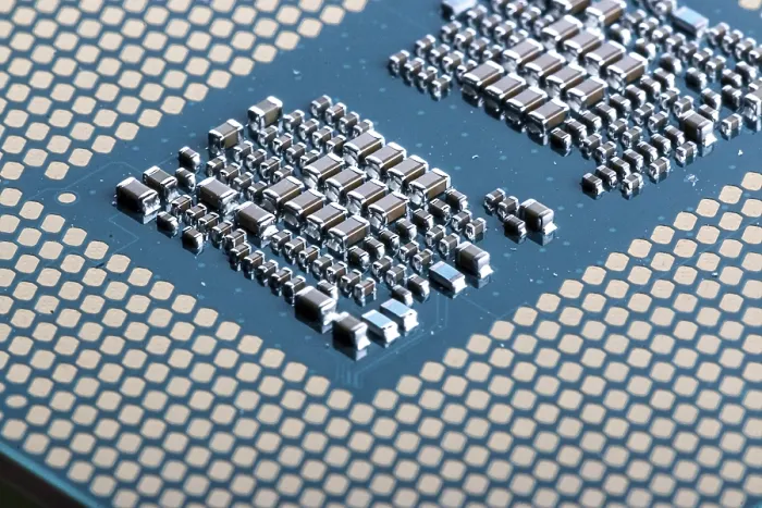 Framed Print : Macro image of the microchips of a modern processor