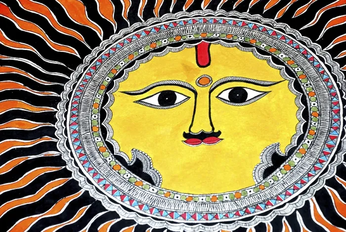 Framed Print : Madhubani painting of god sun
