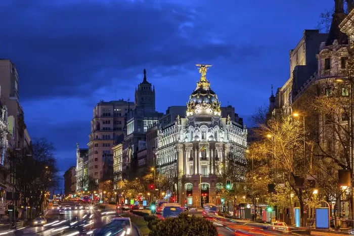 Framed Print : Madrid downtown cityscape at night