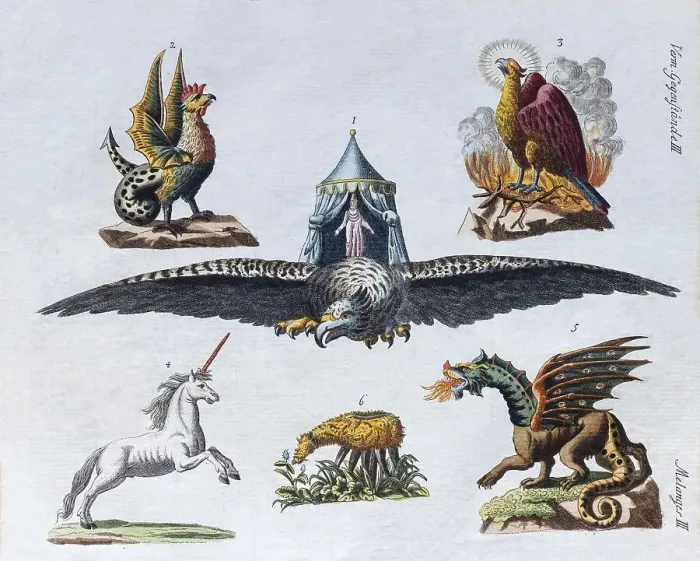 Framed Print : Magical creatures, hand-colored copper engraving from children's picture book by Friedrich Justin Bertuch Framed Print : Magical creatures, hand-colored copper engraving from children's picture book by Friedrich Justin Bertuch