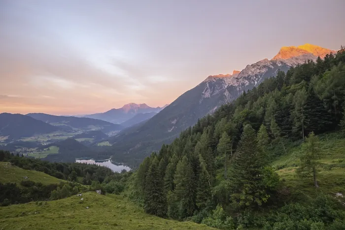 Framed Print : Magical sunset at the Halsalm above Hintersee with views of Hoher Goll