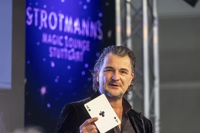 Framed Print : Magician Thorsten Strotmann during a presentation during the CMT trade fair