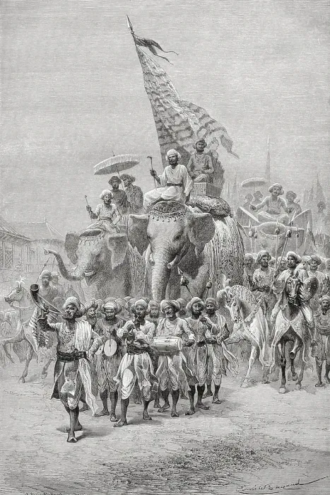 Framed Print : Maharaja of Baroda riding on elephant in procession, India, Asia
