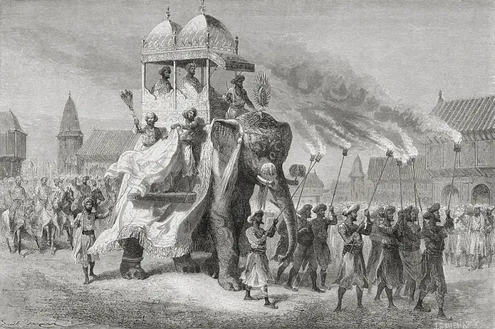 Framed Print : Maharaja of Baroda riding on elephant in procession, India, Asia