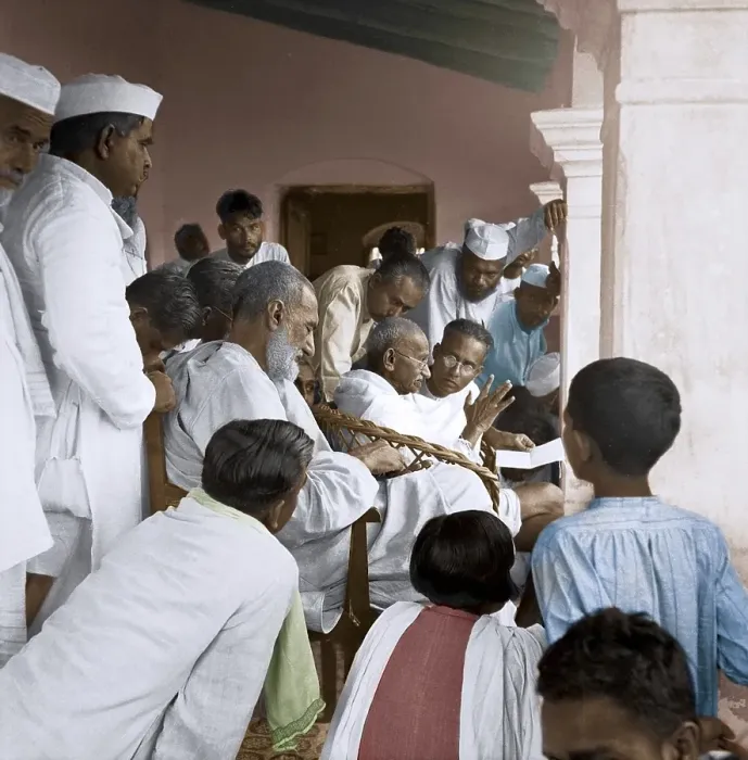 Framed Print : Mahatma Gandhi with Abdul Ghaffar Khan meeting during peace march, Bihar, India, Asia, March 1947, Asia