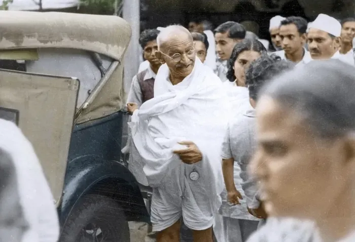 Framed Print : Mahatma Gandhi and Dr Sushila Nayar entering car, India, Asia, 1940, Asia