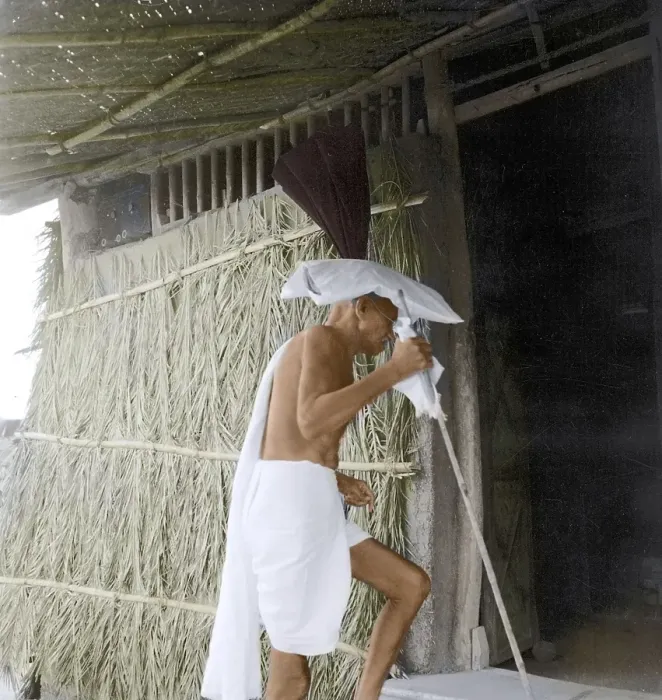 Framed Print : Mahatma Gandhi entering hut, Wardha, Maharashtra, India, Asia, 1941, Asia Framed Print : Mahatma Gandhi entering hut, Wardha, Maharashtra, India, Asia, 1941, Asia