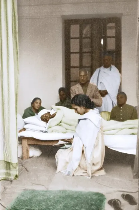 Framed Print : Mahatma Gandhi fasting lying in bed, Birla House, Delhi, India, Asia, January 17, 1947, Asia