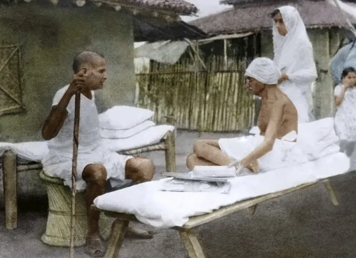 Framed Print : Mahatma Gandhi with Jamnalal Bajaj, Satyagraha Ashram, Wardha, Maharashtra, India, Asia, 1942, Asia