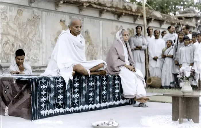 Framed Print : Mahatma Gandhi and Kasturba Gandhi during reception, Santiniketan, West Bengal, India, Asia, February 18, 1940, Asia