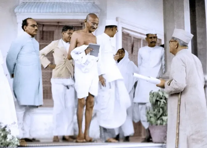 Framed Print : Mahatma Gandhi with Mahadev Desai and others, India, Asia, 1938, Asia