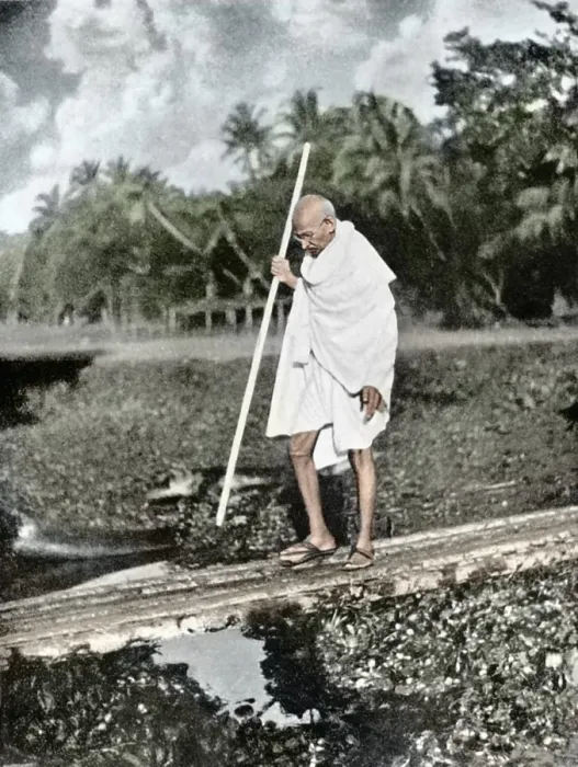 Framed Print : Mahatma gandhi during peace march in noakhali, bangladesh, india, asia, 1946