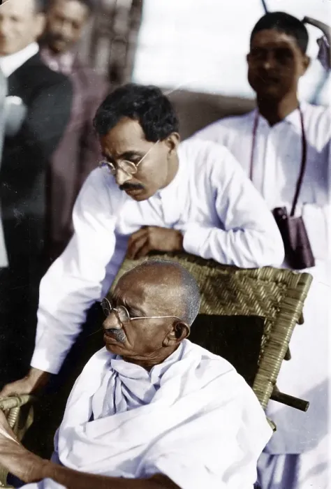 Framed Print : Mahatma Gandhi reading report by Pyarelal on ship to London, India, Asia, August 1931, Asia