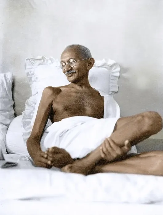 Framed Print : Mahatma Gandhi sitting smiling at Birla House, Mumbai, Maharashtra, India, Asia, August 1942, Asia
