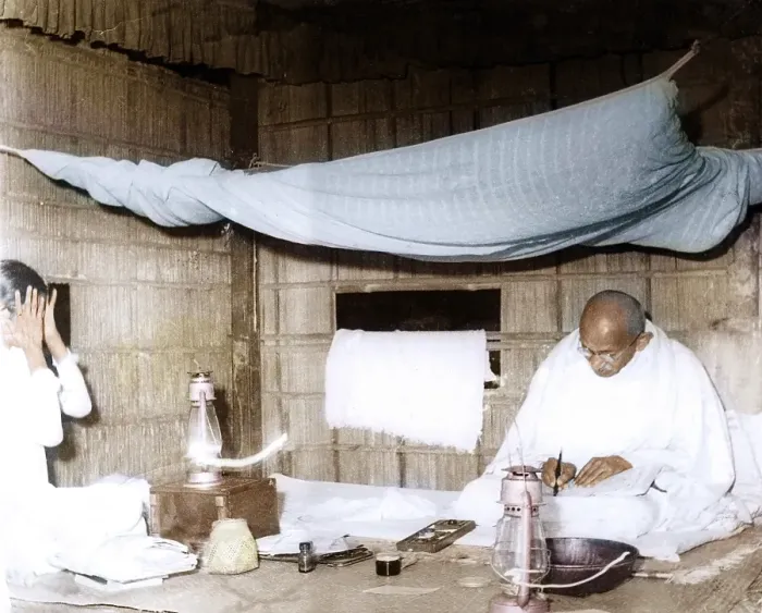 Framed Print : Mahatma Gandhi sitting writing in his hut, Assam, India, Asia, December 1946, Asia