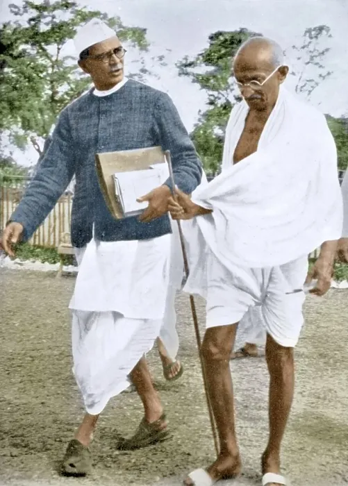 Framed Print : Mahatma Gandhi walking with Mahadev Desai, Wardha, Maharashtra, India, Asia, 1940, Asia