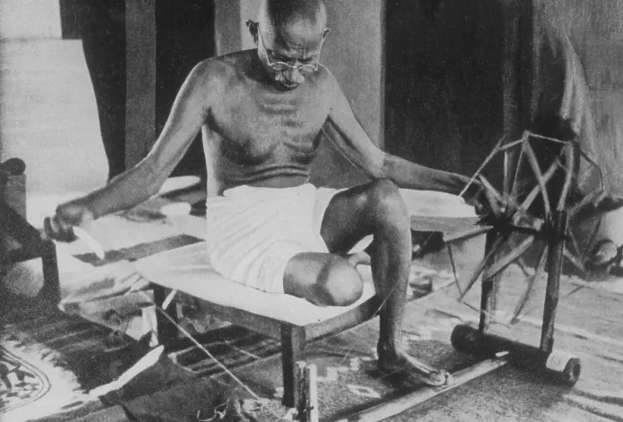 Framed Print : Mahatma gandhi working on charkha, India, Asia