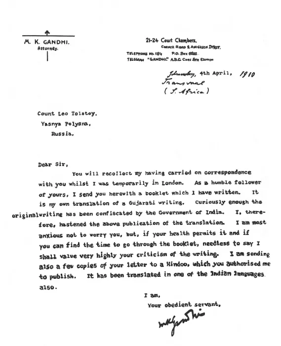 Framed Print : Mahatma Gandhi's letter to Russian writer Count Leo Tolstoy, April 4, 1910